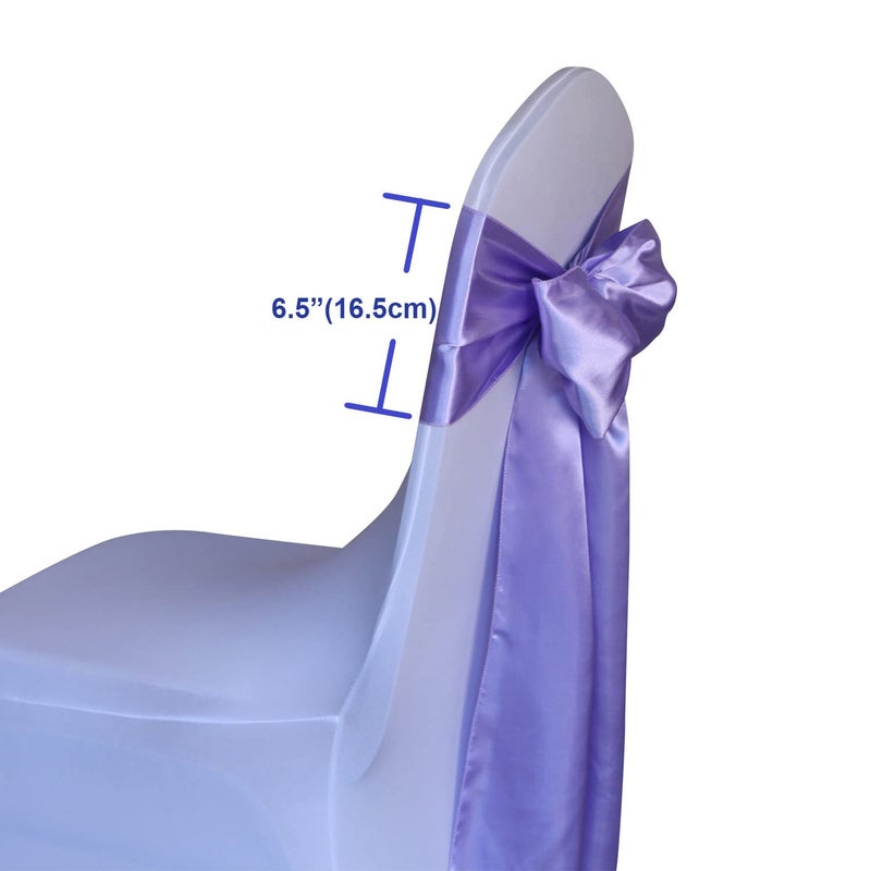 WELMATCH Lavender Satin Chair Sashes Ties 50 pcs Wedding Banquet Party Event Decoration Chair Bows (Lavender, 50, 6.5"x108") - Image 2
